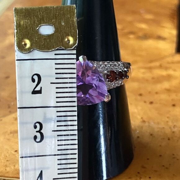 Moroccan Amethyst Red Garnet Sterling Silver Ring - Picture 7 of 9